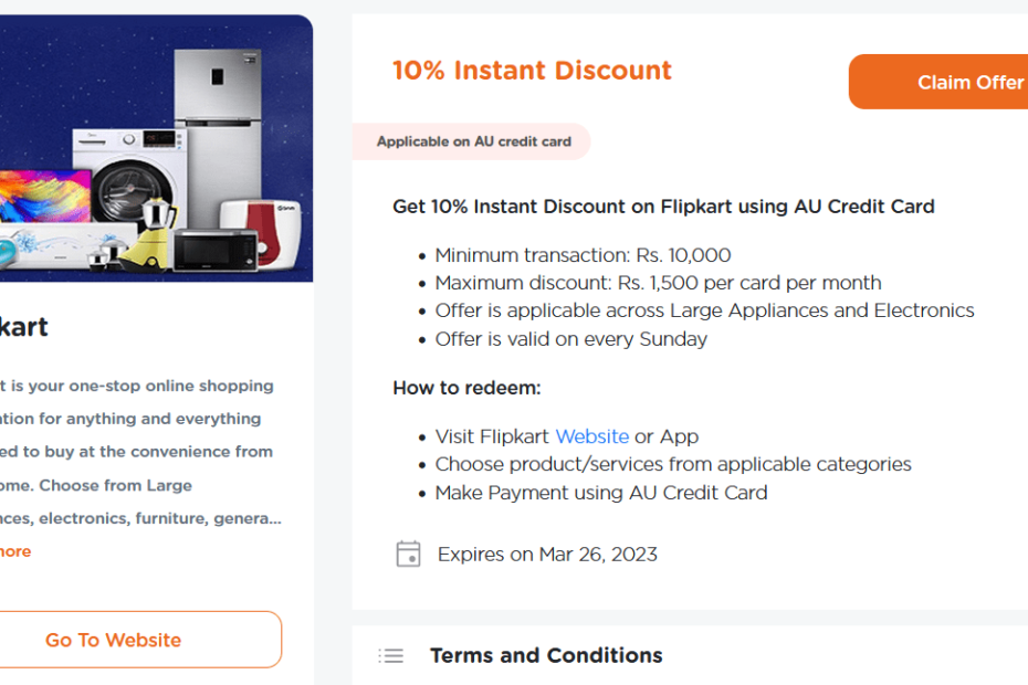Au Card offer on Flipkart